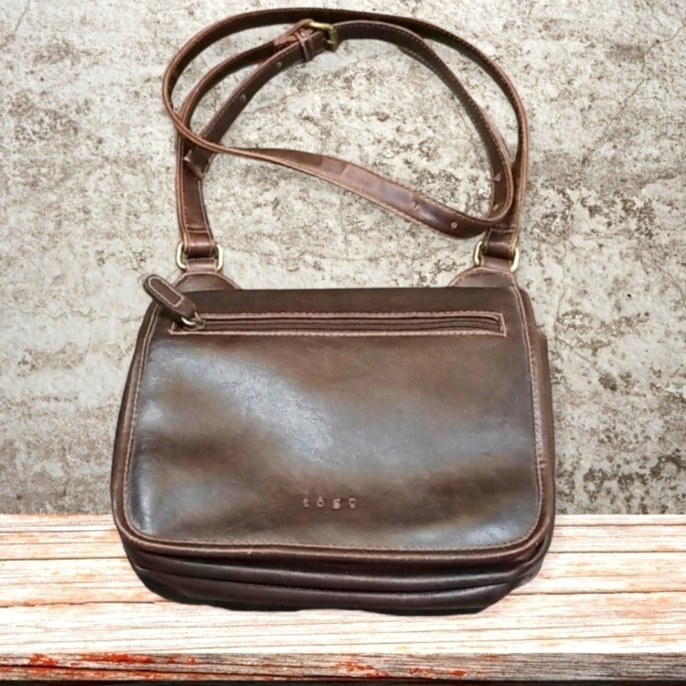 Togo Vintage Faux Leather Crossbody Purse Brown